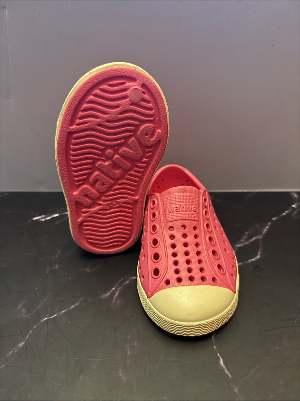 Native Kids Water Shoe in Coral Pink with Cream Toe
